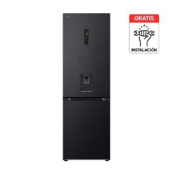 Vista frontal de Nevera LG Congelador Inferior 343L Negro Mate Disp. agua   GB37SPV