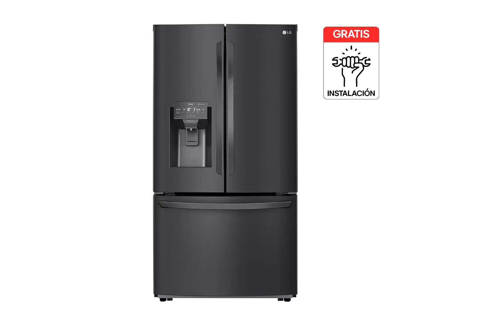 Vista frontal de Nevecon LG French Door 793L Negro Mate Disp. de agua/hielo GM78SGT