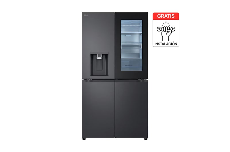 Vista frontal de Nevecon LG French Door 642L Negro Mate InstaView™ UVnano™ GM92SXV