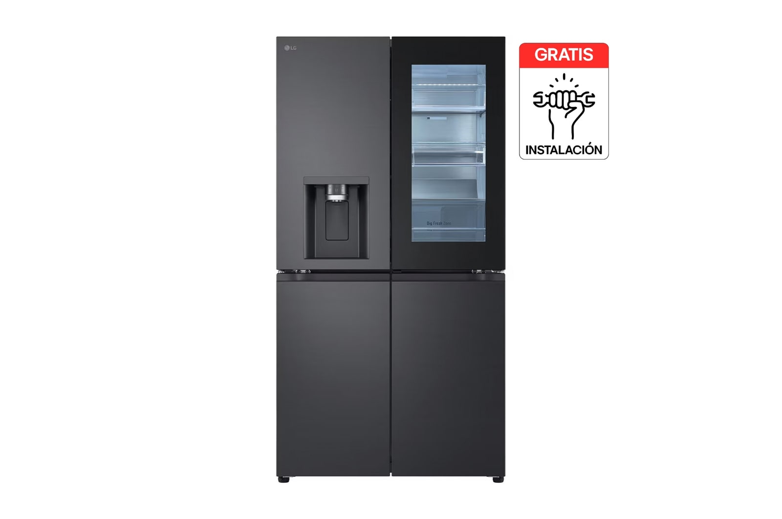 Vista frontal de Nevecon LG French Door 847L Negro Mate InstaView™ UVnano™ GM95SXV