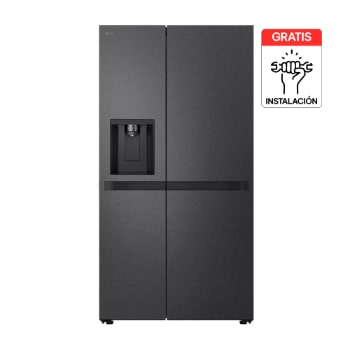 Vista frontal de Nevecon LG Side by Side 638L Negro Mate Disp. de agua/hielo GS66SPM