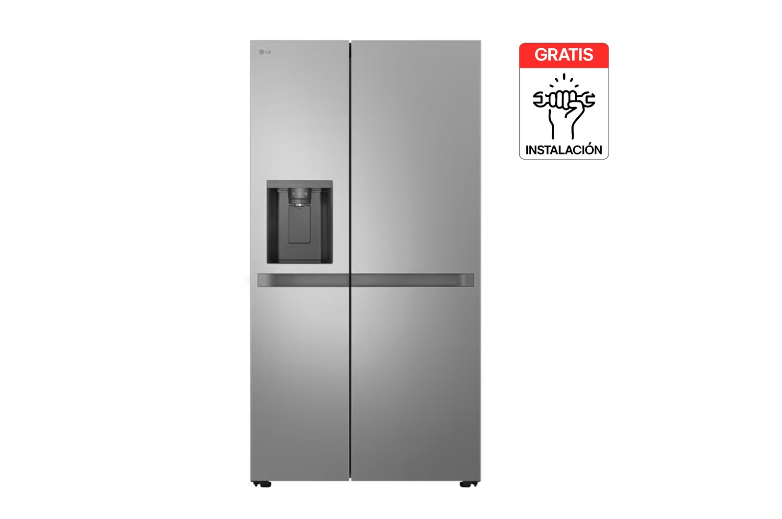 Vista frontal de Nevecon LG Side by Side 638L Plata Mate Disp. de agua/hielo GS66SPY