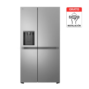 Vista frontal de Nevecon LG Side by Side 638L Plata Mate Disp. de agua/hielo GS66SPY