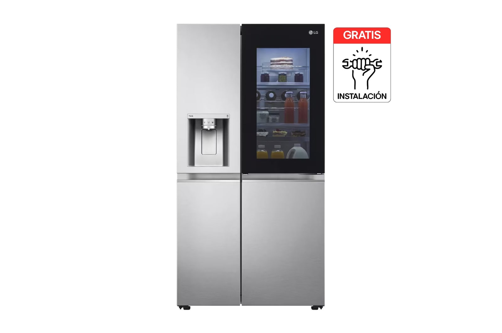 Vista frontal de Nevecon LG Side by Side 635L Plata InstaView™ ThinQ™  GS66SXSC