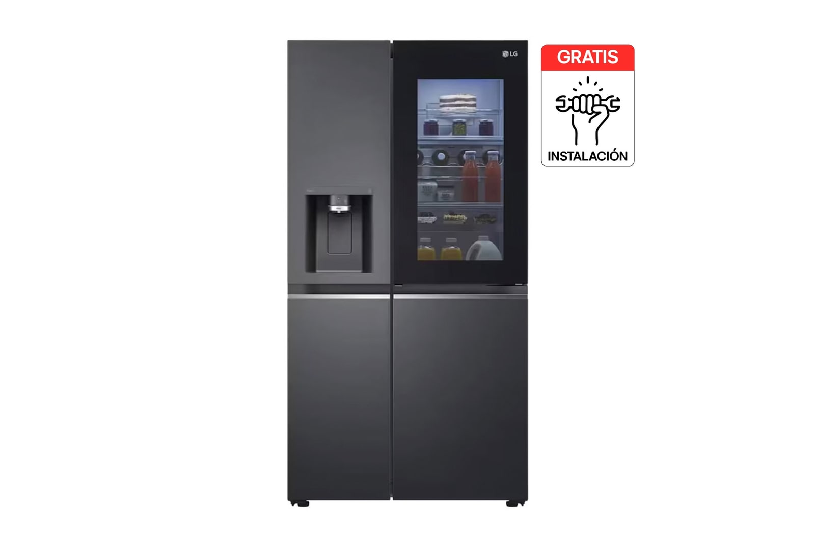Vista frontal de Nevecon LG Side by Side 635L Negro Mate InstaView™ ThinQ™ GS66SXTC