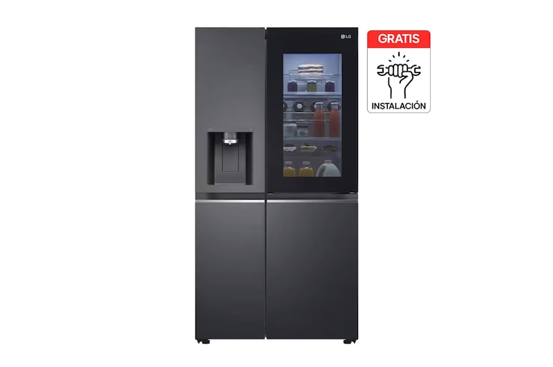 Vista frontal de Nevecon LG Side by Side 635L Negro Mate InstaView™ ThinQ™ GS66SXTC