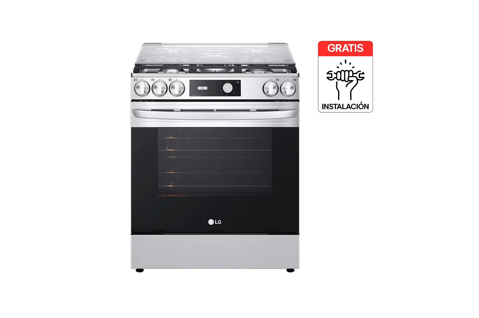 Vista frontal de Estufa LG 146 lts Easy Clean Horno de gran capacidad Gris Acero, LRGL5843S