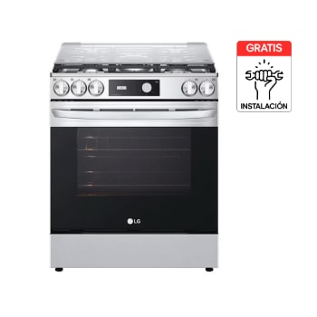 Vista frontal de Estufa LG 146 lts Easy Clean Horno de gran capacidad Gris Acero, LRGL5843S