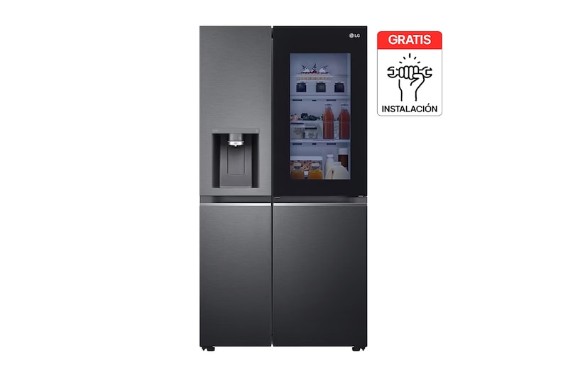 Vista frontal de Nevecon LG Side by Side 768L Negro Mate InstaView™ ThinQ™  LS77SXTC