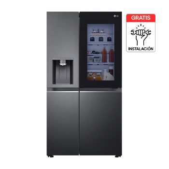 Vista frontal de Nevecon LG Side by Side 768L Negro Mate InstaView™ ThinQ™  LS77SXTC