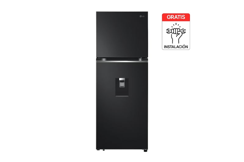 Vista frontal de Nevera LG Congelador Superior 314L Negro Mate DoorCooling VT32KPM