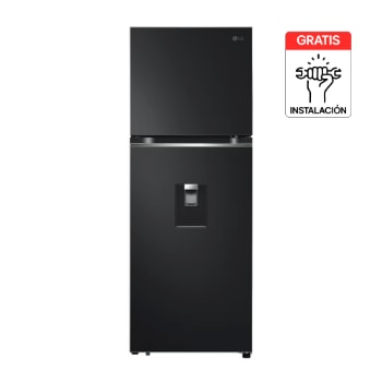 Vista frontal de Nevera LG Congelador Superior 314L Negro Mate DoorCooling VT32KPM