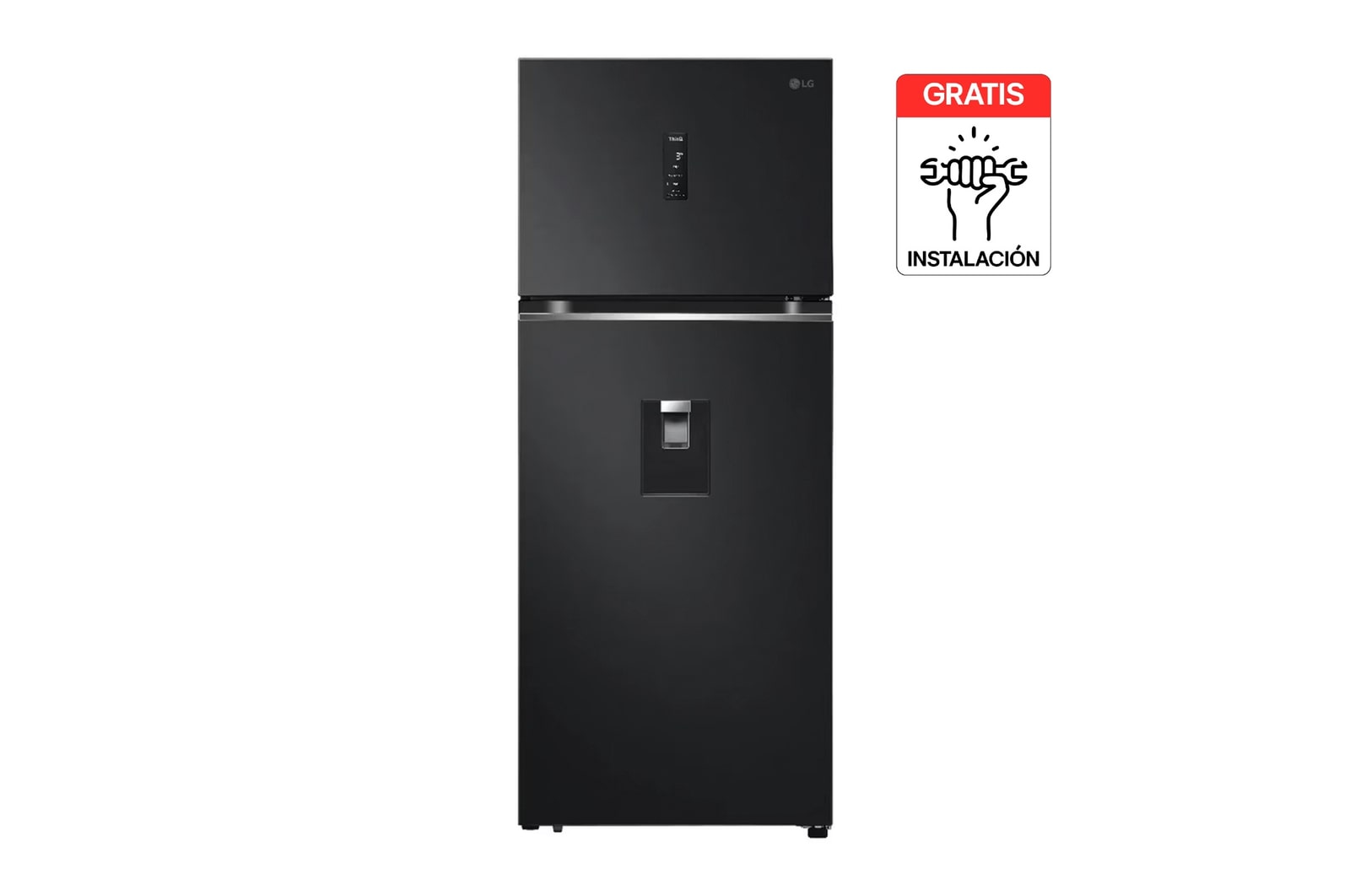 Vista frontal de Nevera LG Congelador Superior 394L Negro Mate DoorCooling VT40SPM