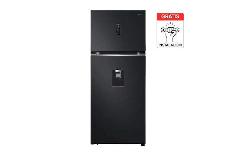 Vista frontal de Nevera LG Congelador Superior 394L Negro Mate DoorCooling VT40SPM