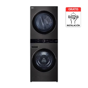 Vista frontal de Washtower™ LG 25Kg/22Kg Negro AIDD™ TurboWash360™ Steam™  WK25BS6