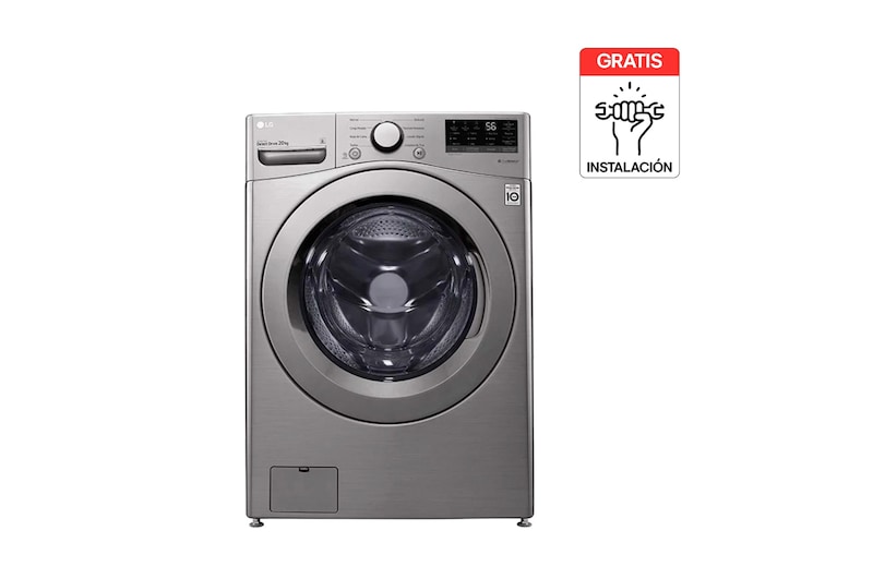 Vista frontal de Lavadora LG Carga Frontal 20Kg Plata Motor Direct Drive WM20VV26W
