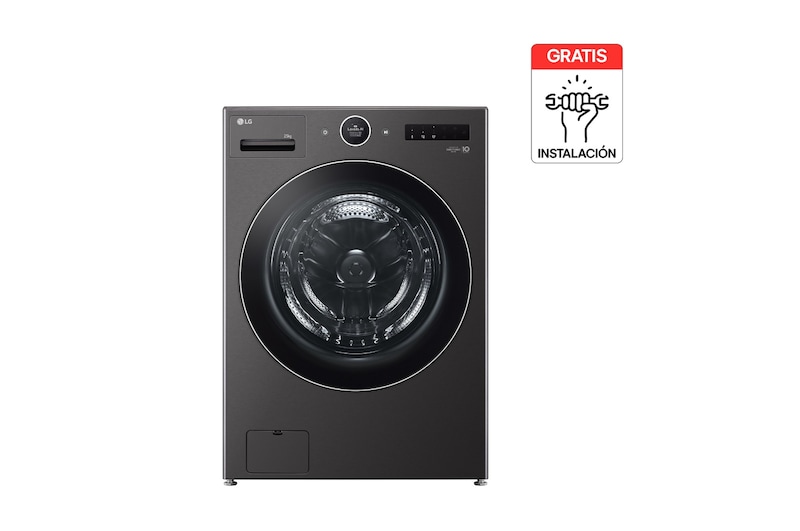 Vista frontal de Lavadora LG Carga Frontal 25Kg Negro AIDD™ TurboWash™ Steam™ WM25BFXS
