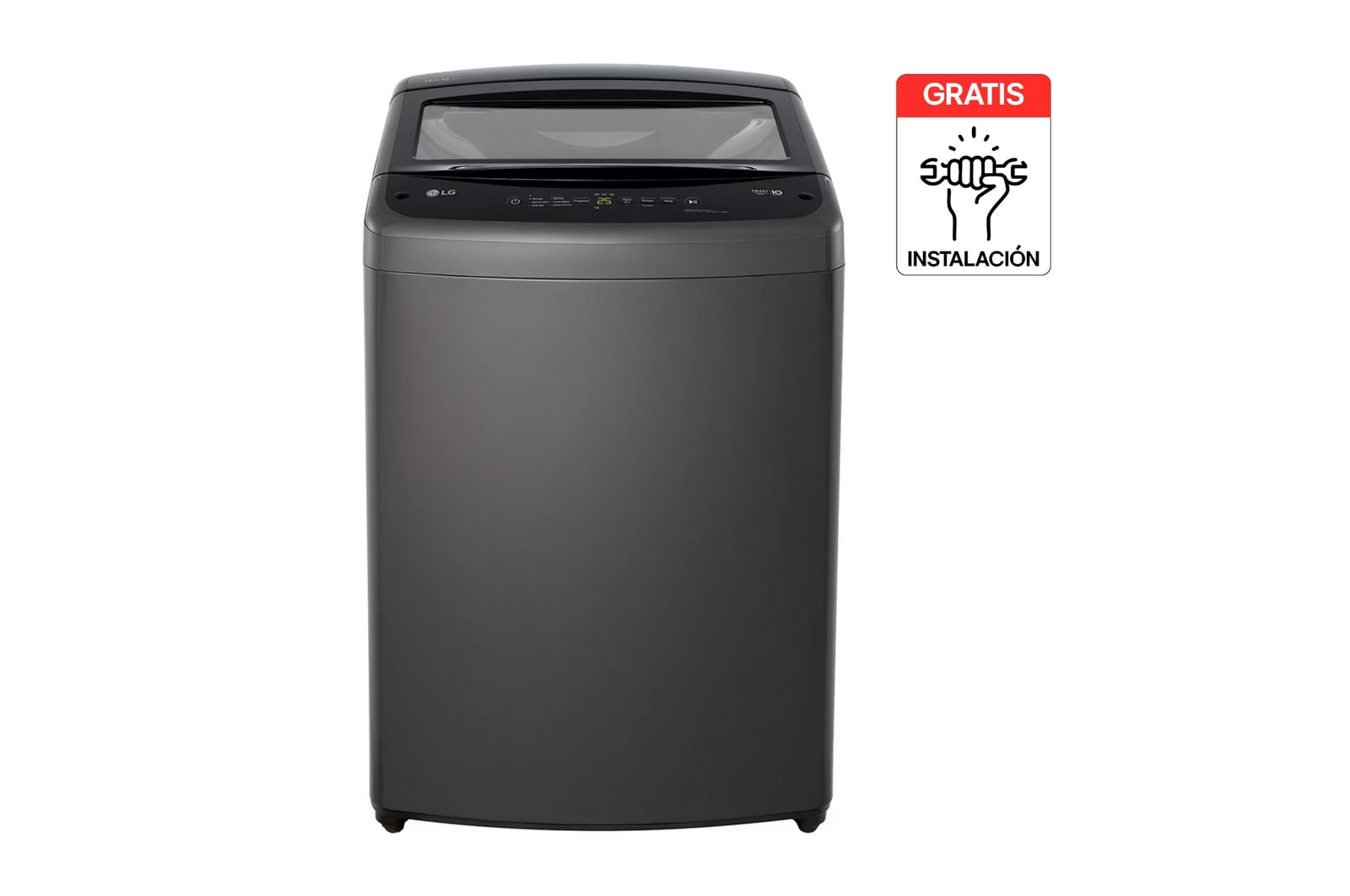 Vista frontal de Lavadora LG Carga Superior 19Kg Negro TurboDrum™ Silencioso WT19MVTB