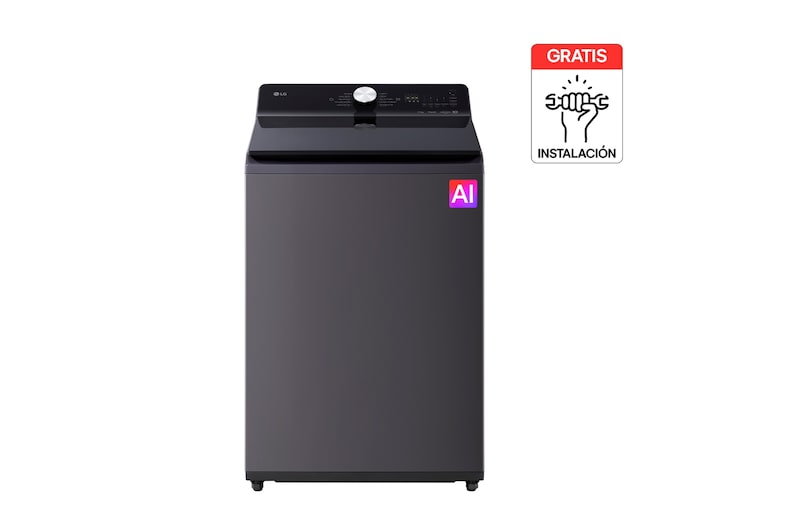 Vista frontal de Lavadora LG Carga Superior 23Kg Gris Grafito AIDD EasyUnload WT23EGTX6