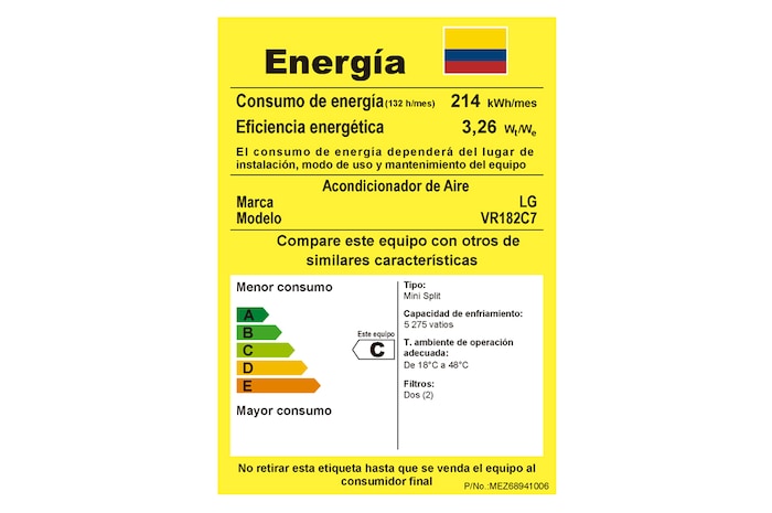 Aire Acondicionado VR182C7 consumo energetico