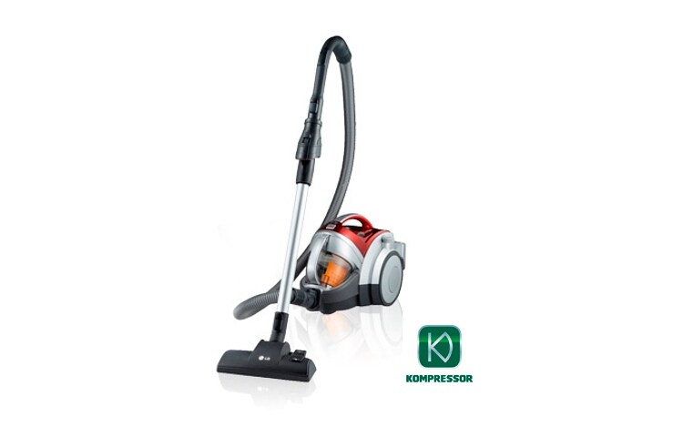Vista frontal de Aspiradora Color Rojo, Potencia máxima 1600W, sin bolsa, Ciclón Elíptico, Sist Anti-ácaros, Cap. 4.5L con Kompressor VK7916NHA