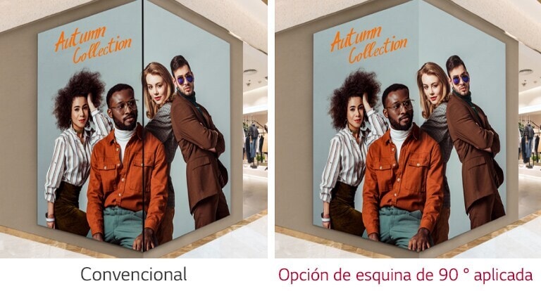 El contenido se muestra de forma eficaz, incluso cuando la pantalla está instalada en una esquina de 90 °.
