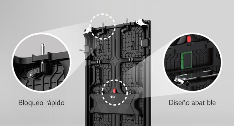 Una vista ampliada del "Quick Lock" y el "Flip Design" en la parte posterior del gabinete.
