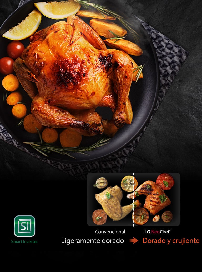Pollo dorado y crujiente con LG NeoChef en horno microondas.