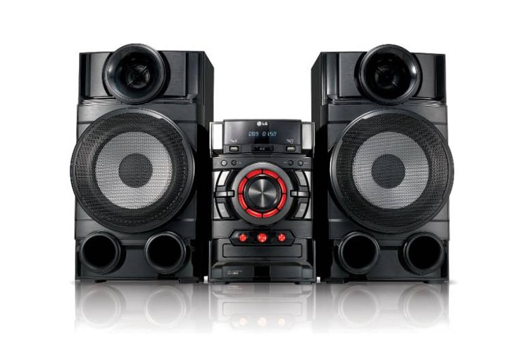 Vista frontal de LG XBOOM CM4620 Nuevo Mini Componente LG con 440w de Potencia Real (RMS) -Doble Puerto USB - Auto DJ- Ecualizador Latino CM4620