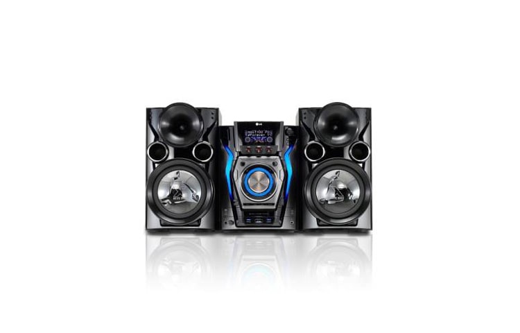 Vista frontal de Nuevo Mini Componente LG con 600w de Potencia Real (RMS) - Doble Puerto USB - Latin Beat Box - Ipod Docking y Parlantes X- Metal Bass. MCD606