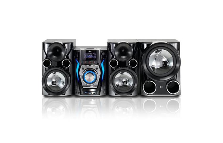 Vista frontal de Nuevo Mini Componente LG con 800w de Potencia Real (RMS) - Doble Puerto USB - Latin Beat Box - Ipod Docking y Parlantes X- Metal Bass. MCT806