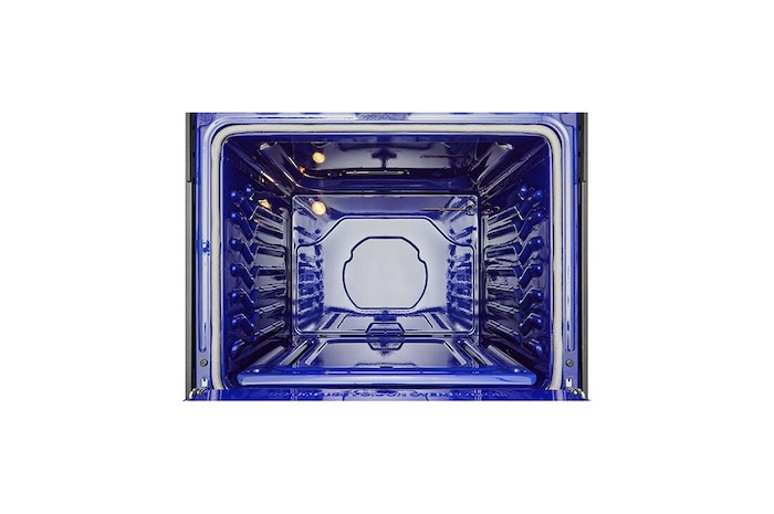 Vista lateral de la estufa LG LRGL5843S destacando su diseño estilizado