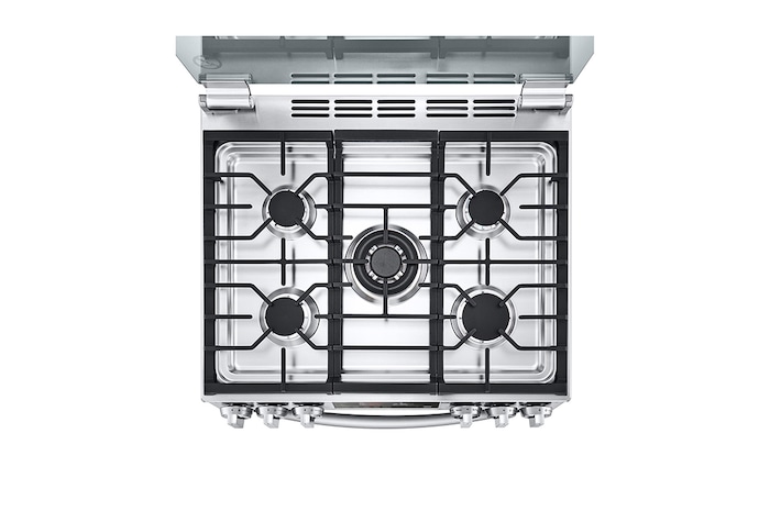 Vista de los cinco quemadores de la estufa LG LRGL5847S