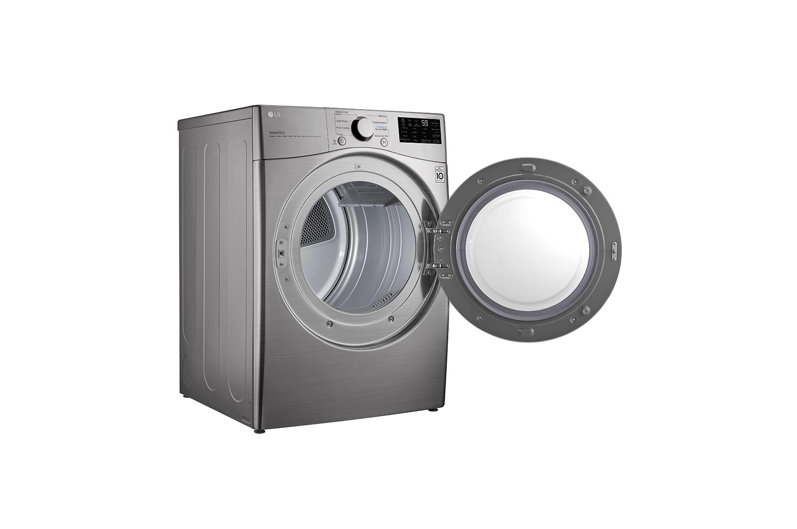 Secadora LG  DF20VV2W vista frontal izquierda puerta abierta