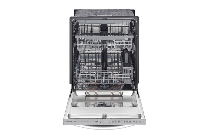 Vista frontal puerta abierta de lavavajillas LG LDTS5552S - QuadWash