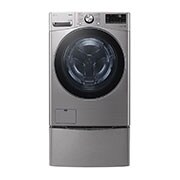 Vista frontal de Set TWINWash™ Lavadora Capacidad Total 25,5kg/56lbs, ThinQ, AI DD™ (Inteligencia Artificial), VCM Tipo Acero Inox TWO22VV2SR