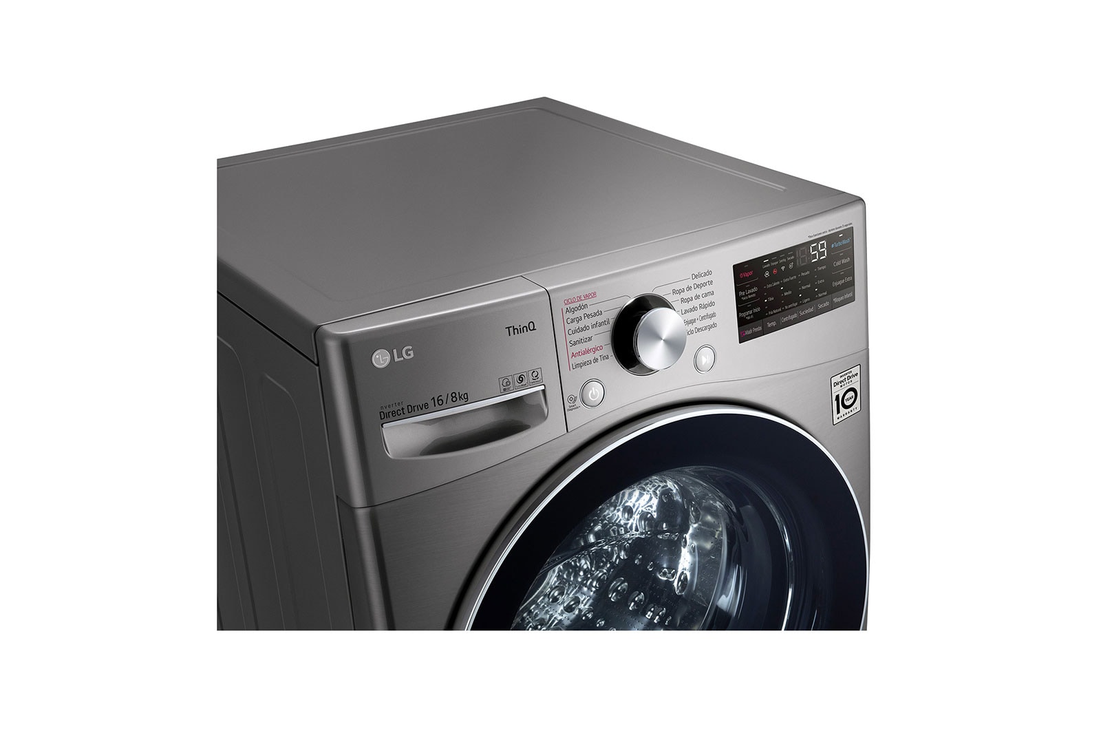 Lavadora LG WD16EG2S6 vista superior frontal.