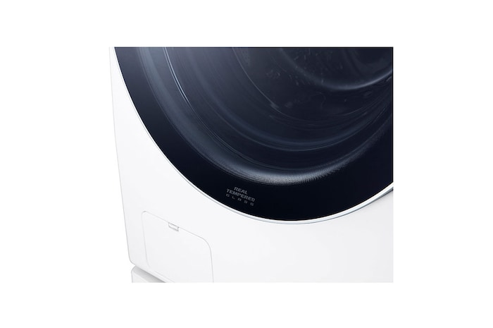 Lavadora LG acercamiento vidrio puerta