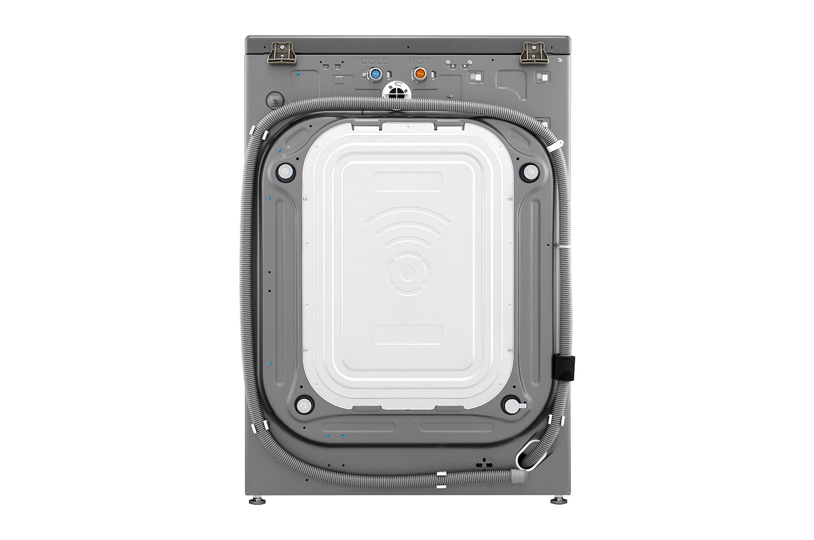 Vista trasera de lavadora LG WD20VV2S6R.