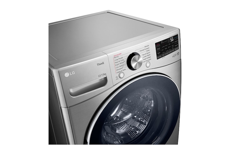 Lavadora LG WD22VV2S6BR vista izquierda superior.