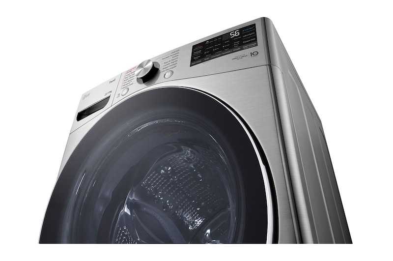 Lavadora LG WD22VV2S6BR vista frontal baja.