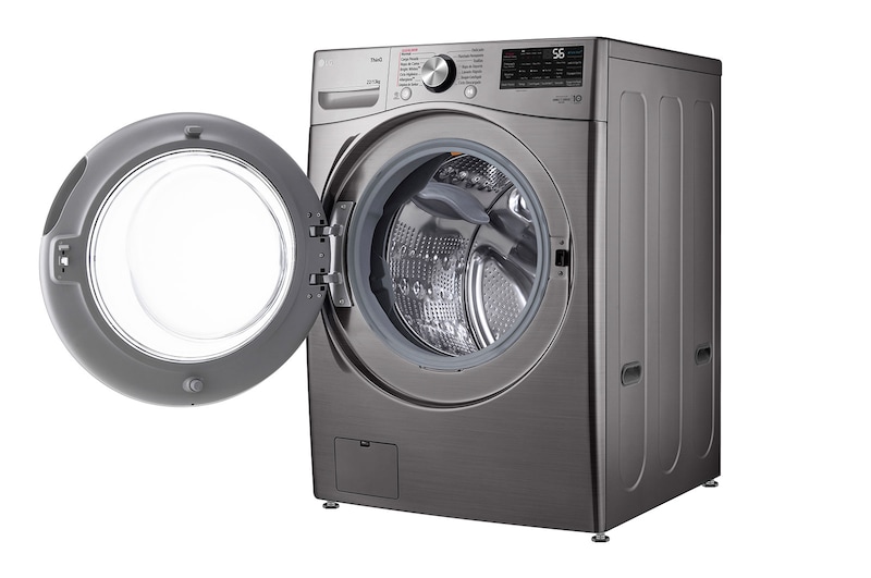 Lavadora LG puerta abierta vista izquierda lejana.