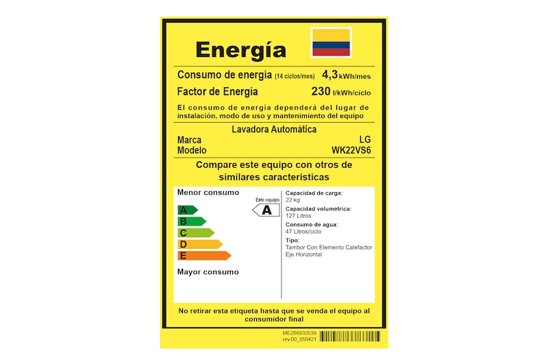 Consumo energético torre de lavado LG.