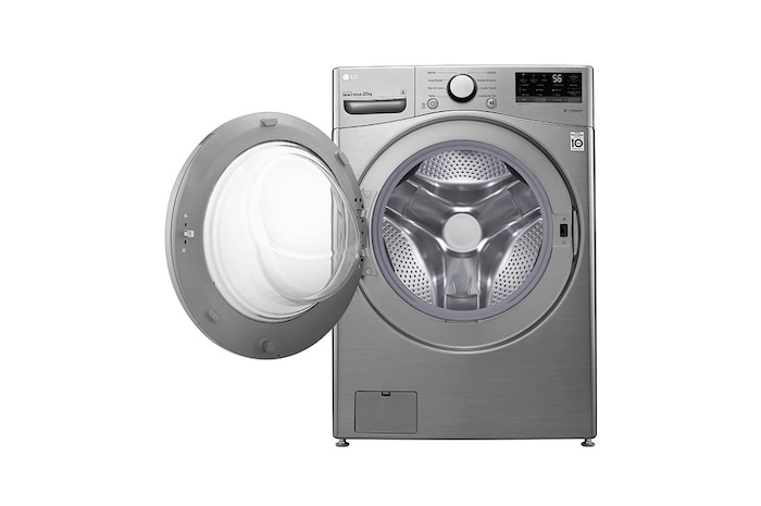 Lavadora LG wm20vv26w, vista frontal puerta abierta.