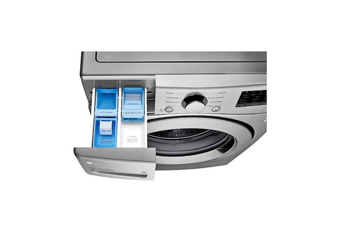 Lavadora LG wm20vv26w, vista contenedor de jabón desde arriba.