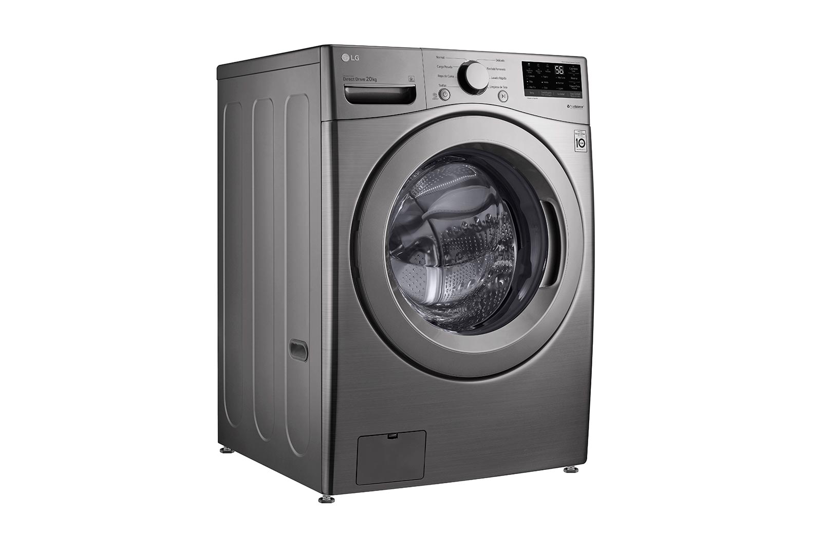 Lavadora LG wm20vv26w, vista frontal izquierda.