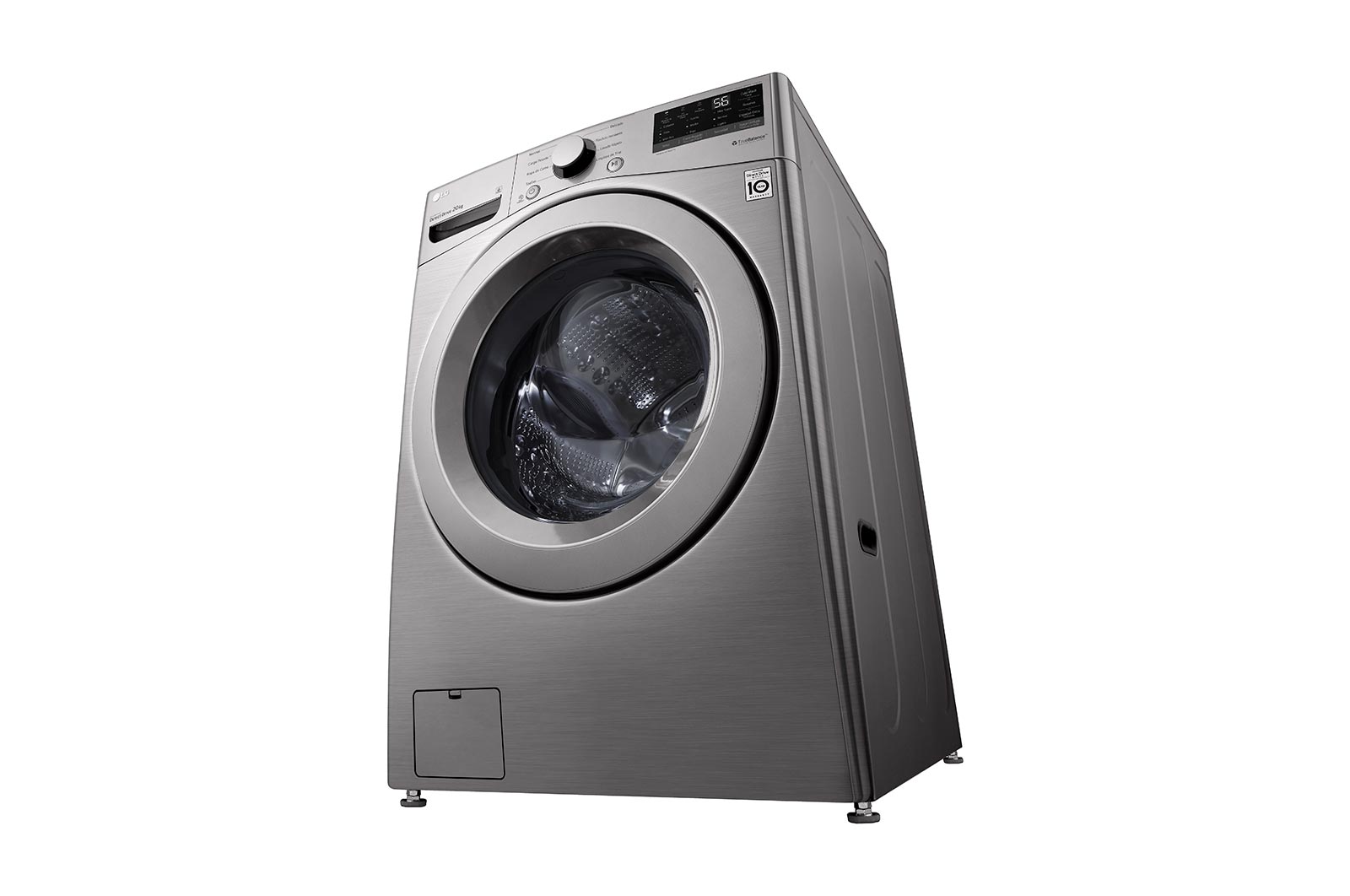 Lavadora LG wm20vv26w, vista frontal derecha desde abajo.