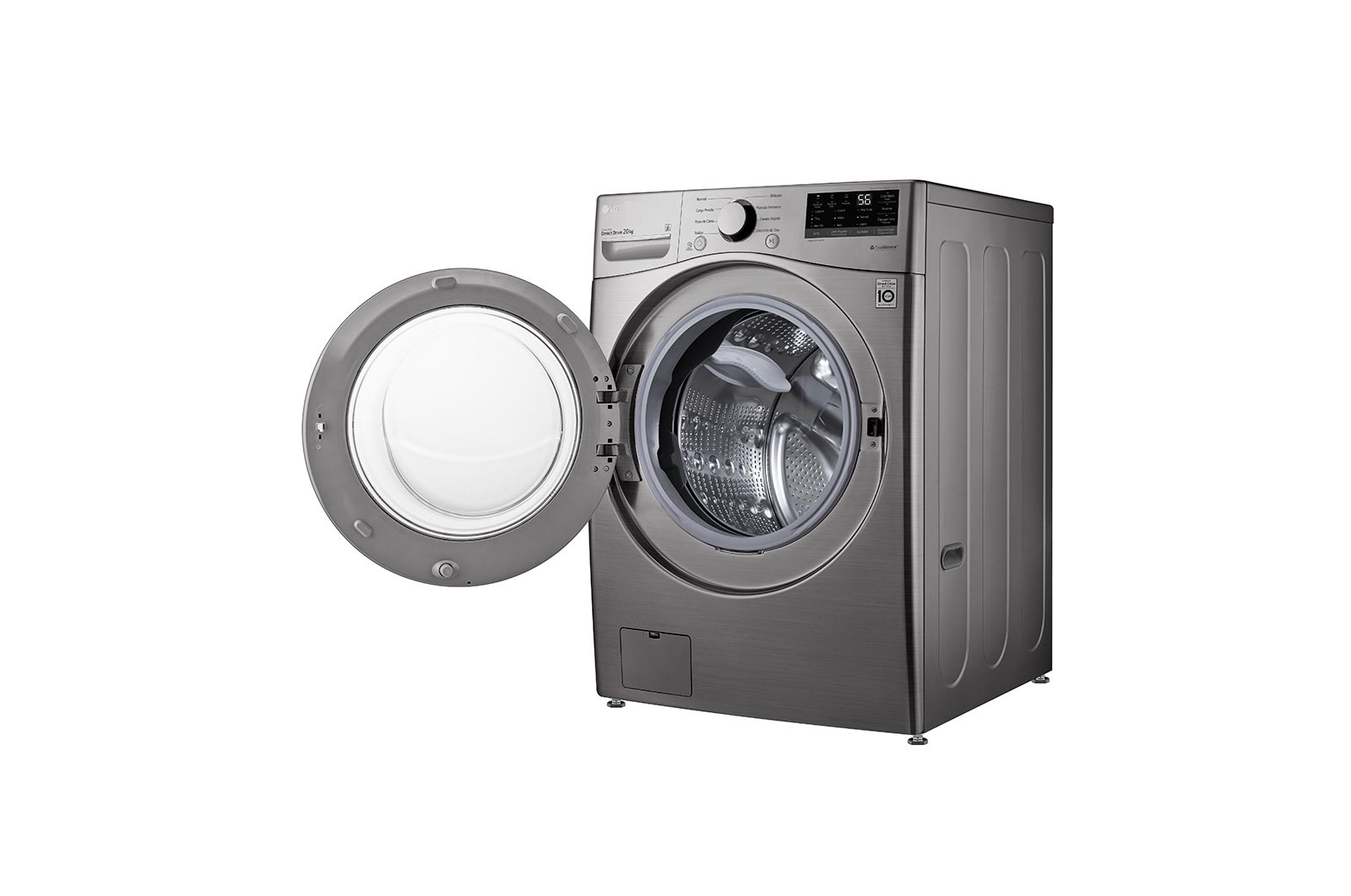 Lavadora LG wm20vv26w, vista derecha puerta abierta.