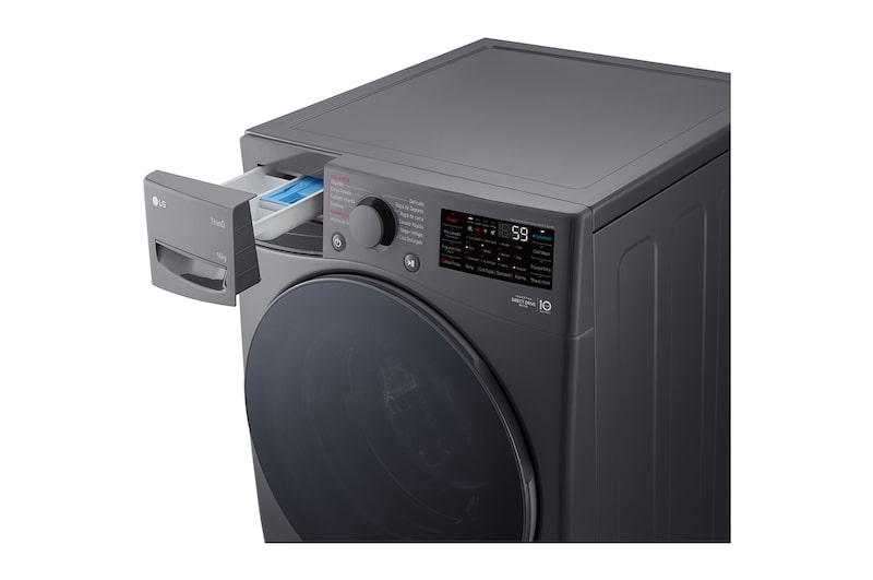 Lavadora LG wo16mg2s6p, vista izquierda contenedor de jabón.