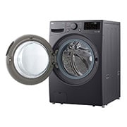 Lavadora LG wo16mg2s6p, vista izquierda con puerta abierta.